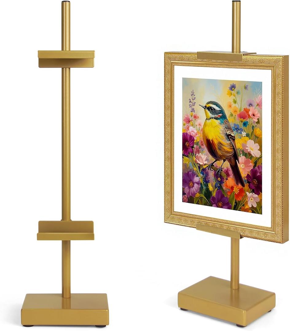Adjustable Tabletop Easel Stand, Picture Easels for Display Up to 17" H, Gold Metal Picture Frame Holder Stand Table for Art, Photo (1 Pack)