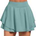 IUGA Tennis Skirt Pleated Skorts for Woman Double Ruffle Golf Skirts for Women Skort with Pockets Tummy Control Athletic, Sage, XL