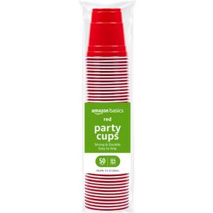 Amazon Basics SMALL 9OZ Disposable Plastic Party Cups, Red, 50 Count, Great For Kids