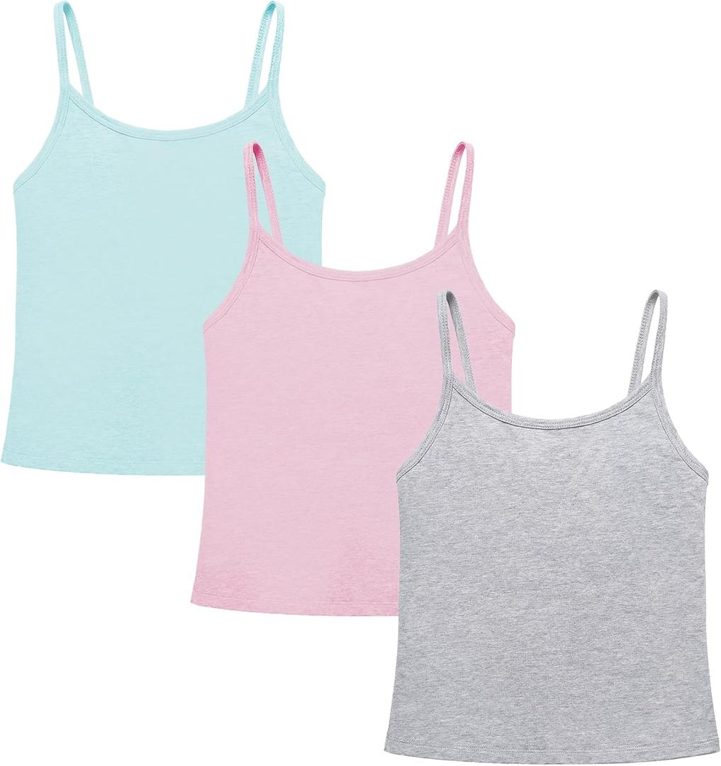 QBK Training Bras for Teens Girls from 6 7 8 9 10 12 Years Old Camisoles Bralette Bras with Shelf Bra (2/3/4Pack) (Blue Pink Grey)