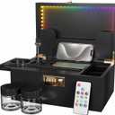 Usoway Bamboo Storage Box With Colored LED Lights - 358 Kinds Cool Light Effects, Premium Decorative Wooden Box With Combination Lock, Storage Box Set With Sliding Tray and Accessories (Black)
