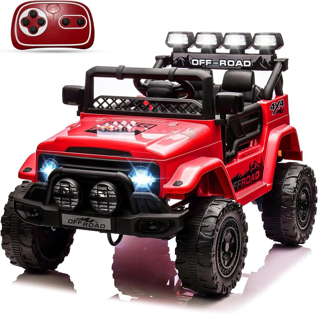 12V Electric Kids Ride On Truck for Kids Ages 37-96 Months, Ride On Toys Car with 5MPH Max Speed, Remote Control, Accelerator Pedal, Treaded Tires, Steering Wheel, Music and Story, Red