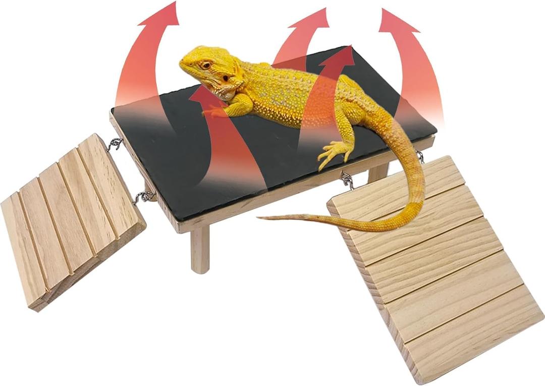 Bearded Dragon Basking Platform with Climbing Ramp,Leopard Gecko Basking Platform with Slate Stone,Reptile Basking Rock Hide Cave Climing Accessories for Turtle,Snake,Lizard(7.9x11.8x3.9IN)