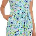 Lightbare Womens UPF 50+ Short Sleeve T Shirt Dress V Neck Summer Floral Dresses Tie Waist Casual with Pockets (XL)