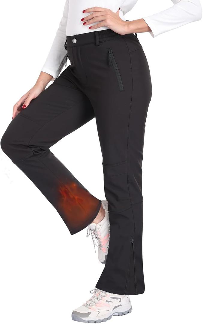 Womens Snow Ski Pants Waterproof Fleece Lined Insulated Softshell Warm Pants for Winter Hiking Outdoor (Small, Black)