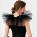 BEoneBEwin Victorian Tulle Ruffle Collar, Layered Mesh Neck Ruff, Elizabethan Renaissance Halloween Costume Accessory (Black)