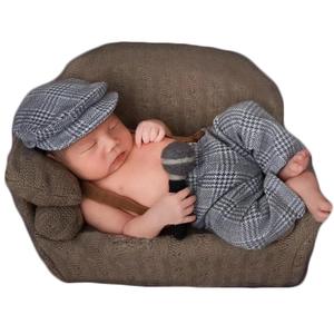 Zeroest Baby Photography Props Newborn Boy Photo Shoot Outfits Infant Gentleman Suit Lattice Outfit Hats (Black+white)