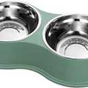Epetslove Dog Bowls Double Dog Water and Food Bowls Stainless Steel Bowls with Non-Slip Resin Station, Pet Feeder Bowls for Puppy Medium Dogs Cats