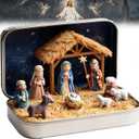 Touchfutrue Tiny Christmas Nativity Set, Pocket-Sized Nativity Scene Gift Box, Resin Nativity Set with Figurines, Christmas Decoration, Home Gift Decoration