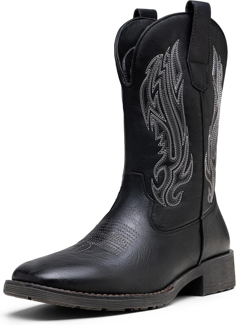 Jousen Cowboy Boots for Men Embroidery Western Boots Durable Square Toe Mens Boot (9, Amy8420-silkyblack)