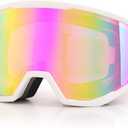 EXP VISION Ski/Snowboard Goggles for Men Women, OTG Snow Goggles Anti Fog UV Protection (A-white Frame Pink)