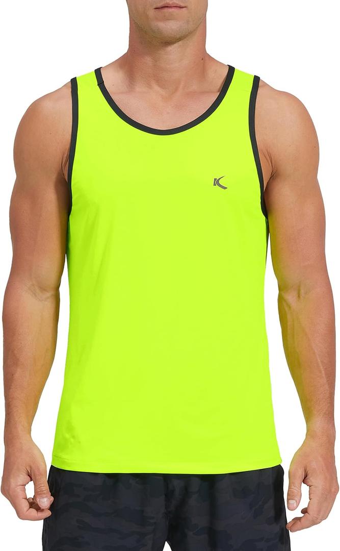 KPSUN Men's Quick Dry Swim Tank Tops Workout Athletic Gym Bodybuilding Fitness Sleeveless Beach Shirts Big and Tall(Neon Green,4XL)