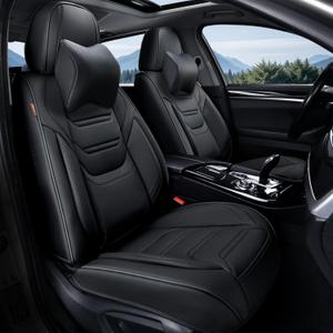 TIEHESYT Black Car Seat Covers Front Pair, Breathable Leather Automotive Front Seat Covers & Headrest for Comfortable Driving, Universal Auto Interior Fit for Most Kinds of Vehicles, SUV, Sedans
