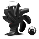 HIDALIFE Wood Stove Fan Heat Powered 6 Blades Fireplace Fan,Heat Blower with Magnetic Thermometer Wood Stove Accessories, Silent Thermal for Pellet/Gas/Log Burner Stove, Black