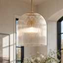 ateasehomelife 13" Ribbed Glass Pendant Light(13.8" D × 15" H)