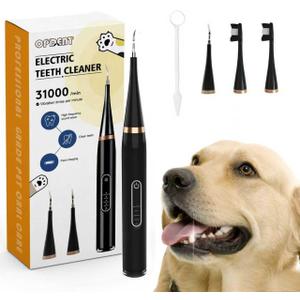 Opdent Dog Plaque and Tartar Remover - Dog Tooth Brushing Kit Electric Toothbrush for Dogs,5 Adjustable Mode& 3 Cleaning Head, Plaque Remover for Teeth Stains for Dogs and Cats (Deep Black)