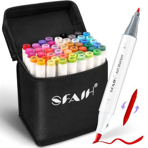 SFAIH 49 Colors Alcohol Markers for Adult Coloring Books–Dual Tip (Brush & Fine), Art Markers for Artist Drawing Illustration Sketching, Relaxing Coloring Supplies for Stress Relief, Me-Time Gift