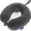 Travel Pillow Memory Foam for Airplanes - Neck Pillow for Traveling, Car, Home, Flight Pillow for Sleeping with Attachable Snap Strap Soft Washable Cover, Provide Head Neck Support Rest, Dark Gray