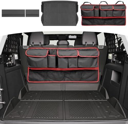 HUYINPJ Cargo Mat Trunk Organizer Compatible with Ford Bronco Back Seat Cover Protector Split Seat Cargo Liner for Ford Bronco 2021 2022 2023 2024 2025 Accessories 4 Door(Cargo mat+Trunk Organizer)