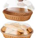 2 Pack Bread Basket with Lid, Wicker Bread Basket for Serving, Imitation Rattan Bread Basket, Oval Woven Fruit Basket with Cover for Food Vegetables Display (15.7x11.8x4.9 Inch)