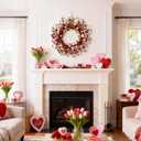 idyllic 22 Inch Valentine Green Leaf Heart-Shaped Berry Wreath, Pink Red Heart Berry Decor for Front Door Mantel Table Window Wall Wedding Porch Indoor Dinner Gift