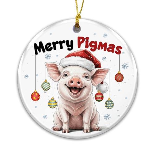 Pig Ornament with Santa Hat Holiday Tree Decoration, Merry Pigmas Ornament 2025 – Funny Farm Animal Gift for Pig Lovers, Farmers, Kids, Family, Friends – Stocking Stuffer Keepsake