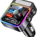 Nulaxy 54W Bluetooth 5.3 Car Adapter with 4 Charging Ports [PD 36W & QC3.0 18W], Wireless Radio FM Transmitter with Deep Bass Player & 5 Colors LED Backlit, Hands-Free Calling, Black