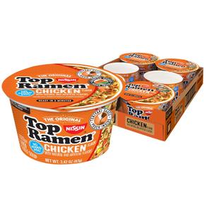 Nissin Top Ramen Bowl Ramen Noodle Soup, Chicken, 3.42 Ounce (Pack of 6), BB Date: 06/19/26