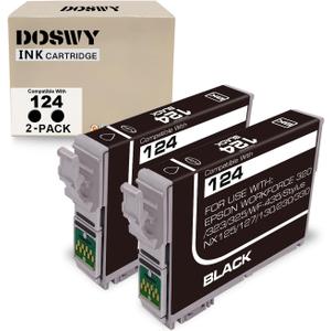 2 Packs T124 Remanufactured Ink Cartridge Replacement for Epson 124 use for Epson Stylus NX125 NX127 NX130 NX230 NX330 NX420 NX430 Workforce 320 323 325 435 (2 Black)