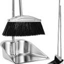 VOOWO Broom with Dustpan Combo Set, 46" Stainless Steel Broom and Dustpan Set for Home, Heavy Duty Dust Pan with Long Handle, Broom for Sweeping Indoor and Outdoor, Kitchen Broom and Dust Pan (Black)