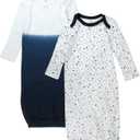 HonestBaby 2-Pack Sleeper Gowns Layette Sets 100% Organic Cotton for Newborn Baby Boys, Girls, Unisex (0-6 Months, Twinkle Star White/Navy)