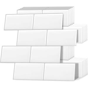 DEWOO 10 Thick White Subway Tile Peel and Stick Backsplash Self-Adhesive Wall Tiles for Kitchen and Bathroom (White With Grey Grout)