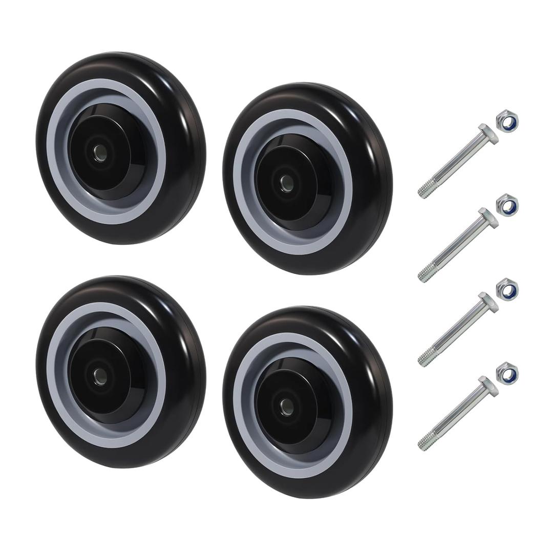 5" Shopping Cart Wheel Replacement Kit, Polyurethane Casters Set of 4, 3/8" Axle Diameter Wheels for Supermarket Grocery Retail Stores