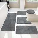 YIHOUSE Bathroom Rugs Mat Set 5 Piece Dark Grey, Memory Foam Bath Mats Sets, Non Slip Water Absorbent Washable Bath Rugs for Sink, Toilet and Floor