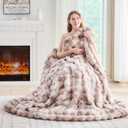 Lotus Karen Faux Fur Throw Blanket Tie-Dye Beige - Big Bubble Rabbit Fluff Blanket for Couch, Small Fluffy Fuzzy Cozy Blankets,Thick Furry Plush Shaggy Blankets,60x80 Inches