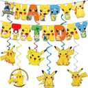 For JP Pokemon Happy Birthday Banner, Party Decoration With 6 Vortex Decorative Pendants