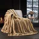 EVERGRACE Soft Luxury Faux Rabbit Fur Throw Blanket for Couch, Cozy Fluffy Channel Wave Throw Blanket for Bed, Fuzzy Warm Thick Mink Blanket with Reversible Velvet for Winter, Camel, 60"x80", 820GSM 