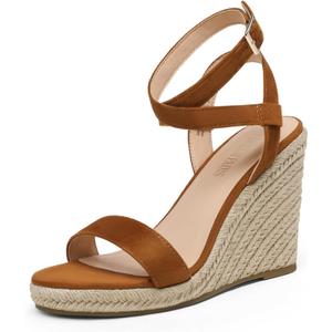 DREAM PAIRS Womens Open Toe Espadrilles Dressy Platform Sandals Buckle Ankle Strap Stylish Wedges Sandals (10, Tan/Suede)