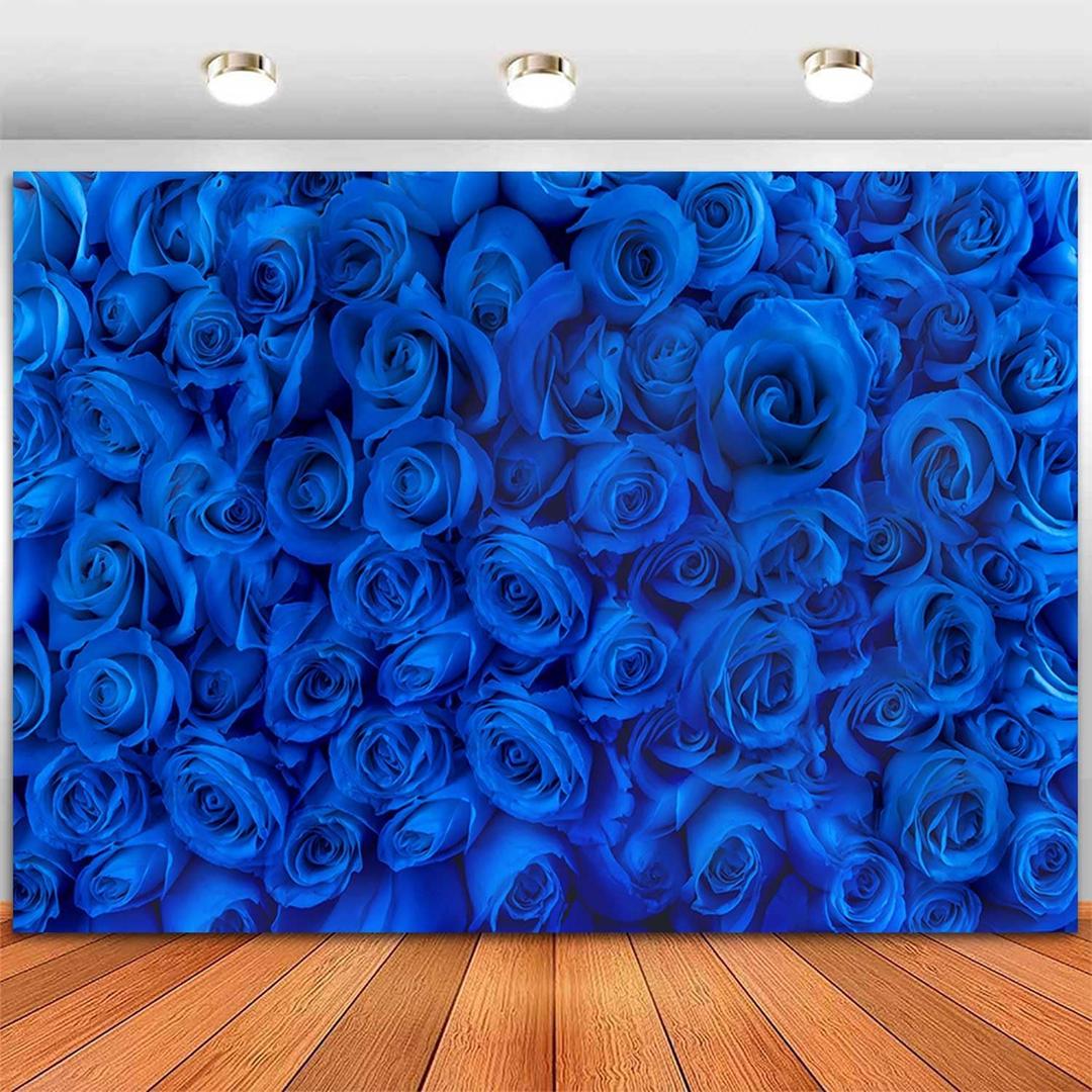Blue Rose Flower Backdrop Royal Blue Rose Floral Valentines Day Photography Background Wedding Bridal Shower Photo Backdrops Birthday Party Decorations Portraits Photo Shoot Props 7x5ft
