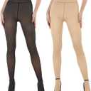 EXQUISLIFE Fleece Lined Tights Sheer Women - Fake Translucent Warm Pantyhose Leggings Sheer Thick Tights, for Winter (Large, Black+beige)