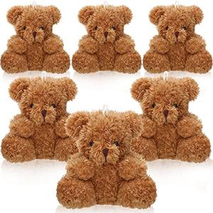 Aoriher 5 Pieces Mini Bear Plush Stuffed 4 Inch Small Bear Bulk Animal Toys for Baby Shower Party Favors Tiny Soft Doll Gifts for Graduation Keychain Bag Charm Supplies (Brown)