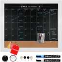 Loddie Doddie 18" x 24" White Framed Chalkboard - Wall Calendar & Cork Bulletin Board w/Chalk Markers, Push-Pins, Magnets, Large Calendar for Home or Office - Chalkboard Calender