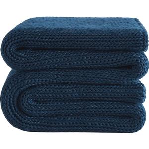 L'AGRATY Knitted Weighted Blanket - 60"x80" 15lbs Cooling Chunky Knit Heavy Blanket for Adults Braided Crochet Throw Thick Cable Yarn Knit Decorative No Beads Evenly Weighted Machine Washable (29-denim Blue)
