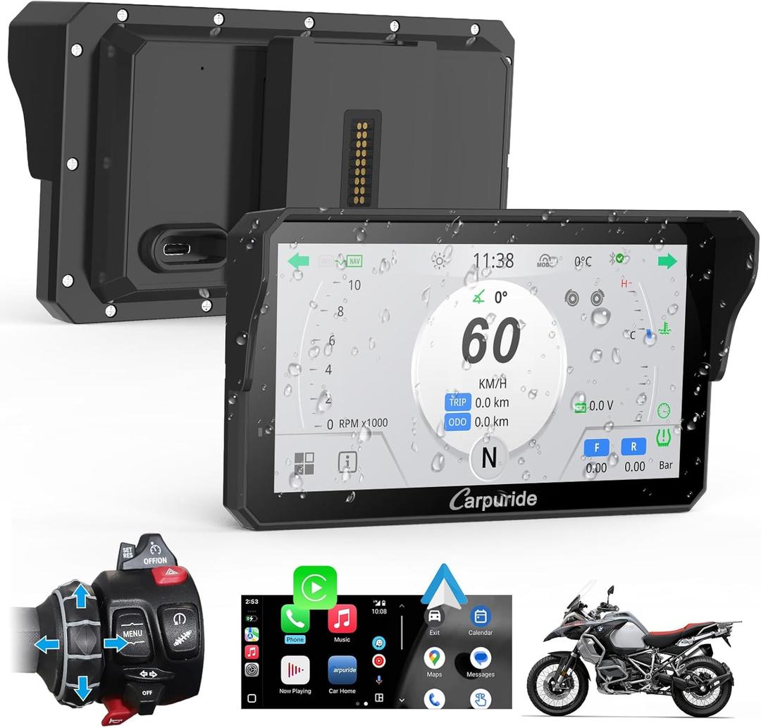 Carpuride W602BSPRO for BMW Motorcycle Carplay & Android Auto 6.25" IP67 Waterproof Car Play Moto GPS Navigation Screen with Dual Bluetooth, Data Reading, OTA, Wonder Control, TPMS, Compass, Barometer