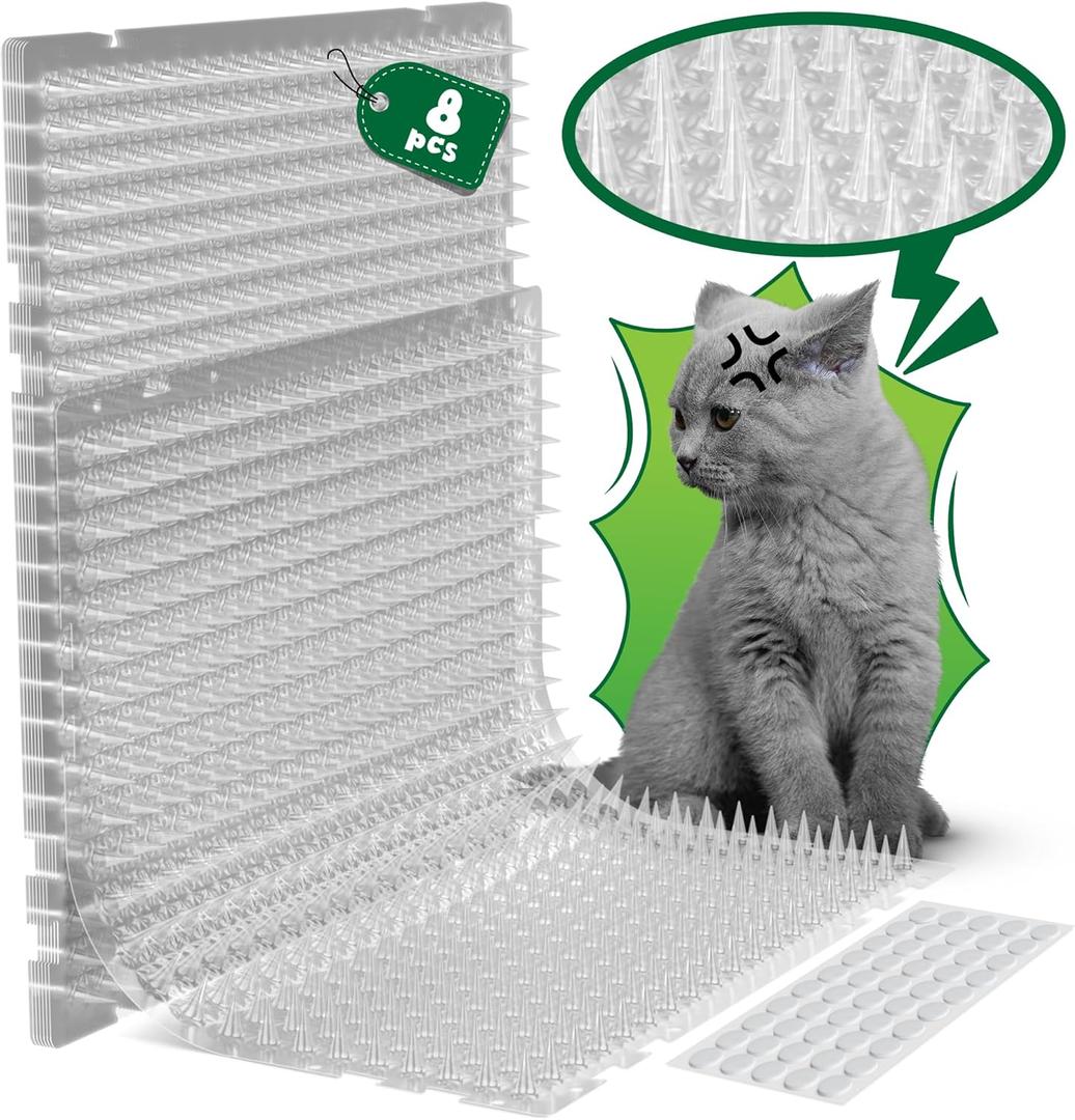 ohlela 8 Pack Scat Mat for Cats - 16 x 13 Inch Cat Repellent Mat with 1 Inch Spike is an Effective Stray Cat Repellent Outdoor & Indoor to Deter Cats & Dogs. Pet Deterrent Indoor 11.5sqft Coverage
