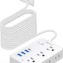 15 FT Extension Cord with Multiple Outlets, Asamoom 15 ft Surge Protector Power Strip with 6 Outlets with 4 USB Ports(1 USB C)Flat Plug with Long Cord 1700 Joules Protection for Home Office White