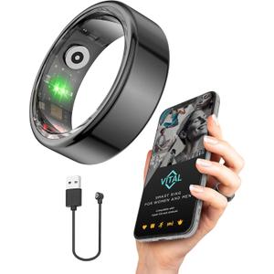 Vital Health Smart Ring for Women Rings for Men with Fitness, Sleep Monitor, Heart Rate, Activity Tracking, App (Size 10), Black