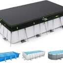 UIRWAY 7x10 FT Rectangular Pool Cover with Reflective Strips, Swimming Pool Covers for Above Ground Pool, Solar Cover Including Rope Tie and Luminous Ground Nails for Rectangular or Oval Pools
