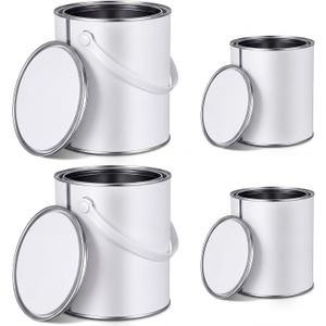 Zonon 4 Pcs Gallon and Quart Paint Cans Combo Pack Metal Paint Cans with Lids Unlined Paints Containers No Handle Empty Paints Buckets for Painting Pails (White)