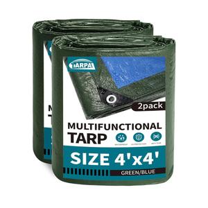 TARPAL 4x4 Feet Small Tarp Waterproof 6mil (2 Pack) Green tarps Multipurpose Protective Cover All Purpose Poly Tarps Cover for Firewood Outdoor Furniture etc